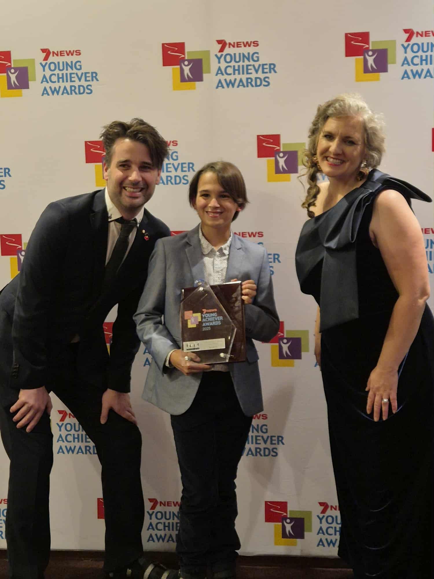 7NEWS Young Achiever Awards 2025 — presenting with a winner
